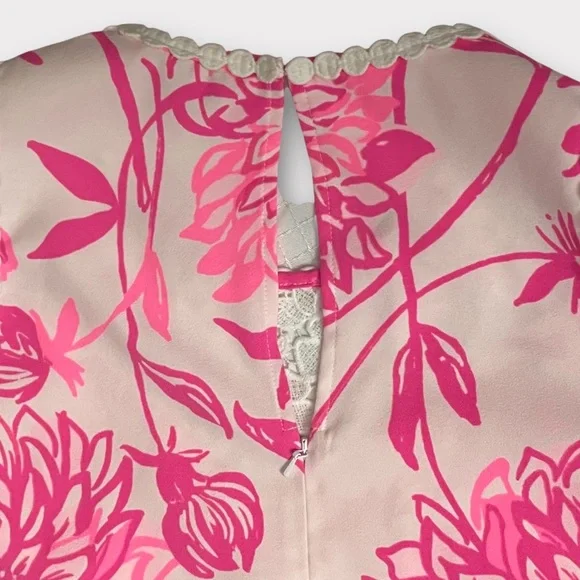 Lilly Pulitzer Sleeveless Shift Dress Size 0 Pink White Floral Lace Back Zipper - Picture 8 of 10